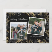 Elegant Gold Greenery 2 Foto's met prettig kerstfe Feestdagenkaart (Voorkant)
