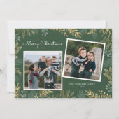Elegant Gold Greenery 2 foto's Prettige feestdagen Feestdagenkaart (Voorkant)