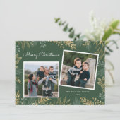 Elegant Gold Greenery 2 foto's Prettige feestdagen Feestdagenkaart (Staand voorkant)