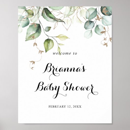 Elegant Gold Greenery Baby shower Welkom Poster (Voorkant)