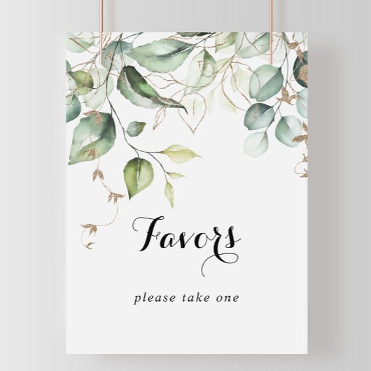 Elegant Gold Greenery Calligraphy Favors Sign Poster