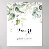 Elegant Gold Greenery Calligraphy Favors Sign Poster (Voorkant)