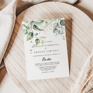 Elegant Gold Greenery Calligraphy Spain Wedding Kaart
