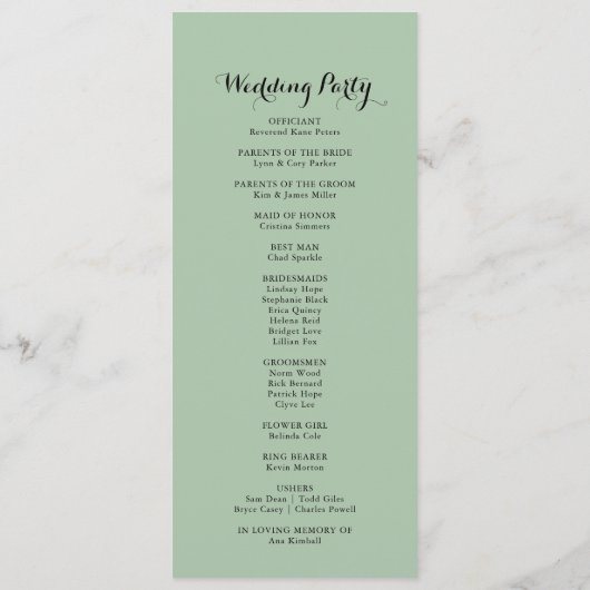 Elegant Gold Greenery Calligraphy Wedding Programm Programmakaart (Achterkant)