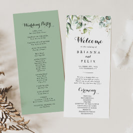 Elegant Gold Greenery Calligraphy Wedding Programm Programmakaart