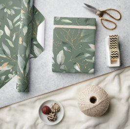 Elegant Gold Greenery Eucalyptus Leaves Cadeaupapier