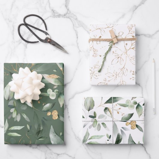 Elegant Gold Greenery Eucalyptus Leaves Inpakpapier Vel (Voorkant)