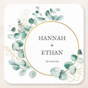 Elegant Gold Greenery Eucalyptus Persoonlijk Kartonnen Onderzetters
