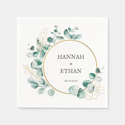 Elegant Gold Greenery Eucalyptus Persoonlijk Servet (Voorkant)