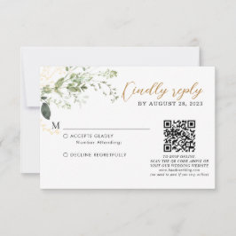 Elegant Gold Greenery Eucalyptus QR Code Wedding  RSVP Kaartje