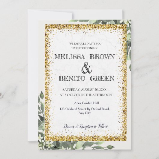 Elegant Gold Greenery Floral Waterverf Wedding Kaart (Voorkant)