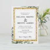 Elegant Gold Greenery Floral Waterverf Wedding Kaart (Staand voorkant)