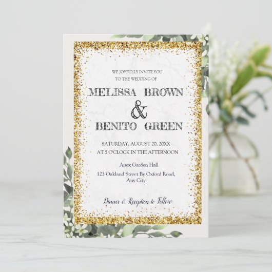 Elegant Gold Greenery Floral Waterverf Wedding Kaart (Staand voorkant)
