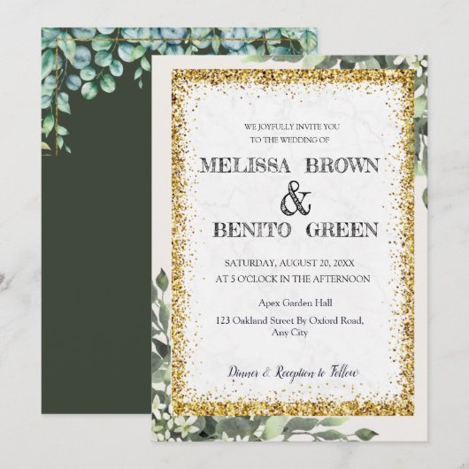 Elegant Gold Greenery Floral Waterverf Wedding Kaart (Voorkant / Achterkant)