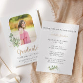 Elegant Gold Greenery Foto Afstuderen Kaart