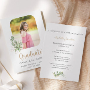 Elegant Gold Greenery Foto Afstuderen Kaart