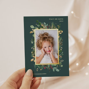 Elegant Gold Greenery   Groen met foto Folie Feestdagen Briefkaart
