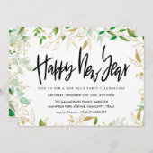 Elegant Gold Greenery Happy New Year Script Kaart (Voorkant / Achterkant)