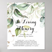 Elegant Gold Greenery in Loving Memory Sign Poster (Voorkant)