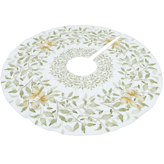 Elegant Gold Greenery Kerstmis Waterverf Modern Kerstboom Rok (Gekanteld)