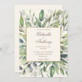 Elegant Gold Greenery laat Waterverf bruiloft over Kaart (Voorkant / Achterkant)