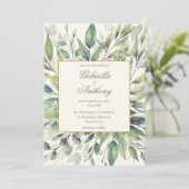 Elegant Gold Greenery laat Waterverf bruiloft over Kaart (Staand voorkant)