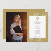 Elegant Gold Greenery Law School Afstuderen Foto Kaart (Voorkant / Achterkant)