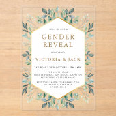 Elegant Gold Greenery Lijst Genderonthulling Acryl Uitnodigingen (Voorkant)