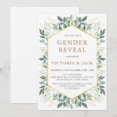 Elegant Gold Greenery Lijst Genderonthulling Kaart (Voorkant / Achterkant)