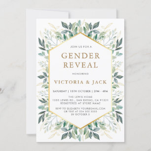 Elegant Gold Greenery Lijst Genderonthulling Kaart