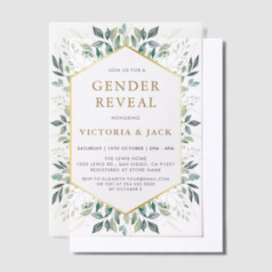 Elegant Gold Greenery Lijst Genderonthulling Vellum Uitnodigingen