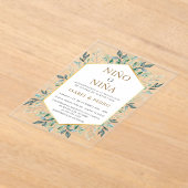 Elegant Gold Greenery Lijst Spaans Geslacht Reveal Acryl Uitnodigingen (Laagn)