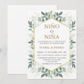 Elegant Gold Greenery Lijst Spaans Geslacht Reveal Kaart (Voorkant / Achterkant)