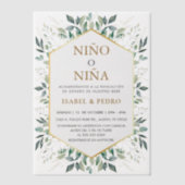 Elegant Gold Greenery Lijst Spaans Geslacht Reveal Vellum Uitnodigingen (Voorkant)