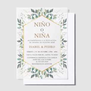 Elegant Gold Greenery Lijst Spaans Geslacht Reveal Vellum Uitnodigingen