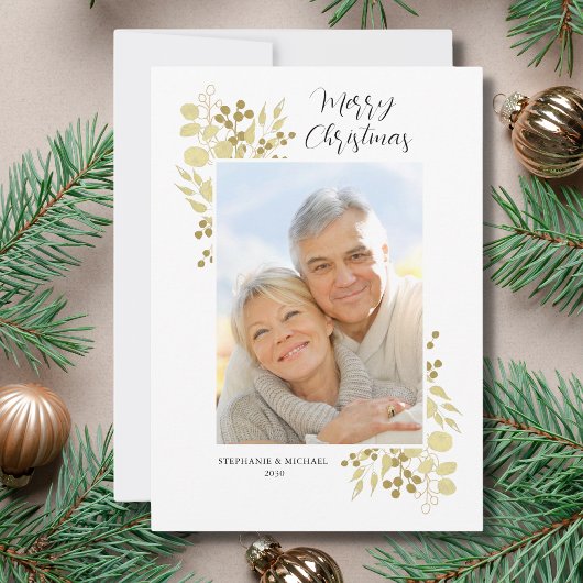 Elegant Gold Greenery Merry-kerstfoto