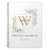 Elegant Gold Greenery Monogram Recipe Cookbook Notitieboek (Voorkant)