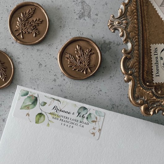 Elegant Gold Greenery Return Address Label