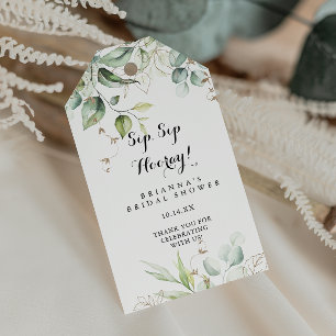Elegant Gold Greenery Sip Sip Hooray Vrijgezellenf Cadeaulabel