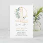 Elegant Gold Greenery Wedding Dress Vrijgezellenfe Kaart (Staand voorkant)