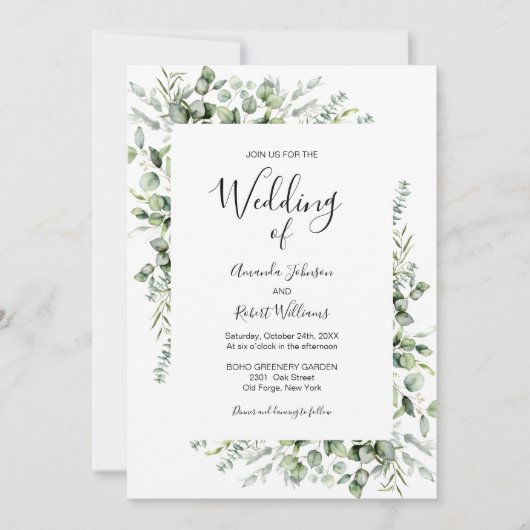 Elegant Gold Greenery Wedding Invitation Kaart (Voorkant)