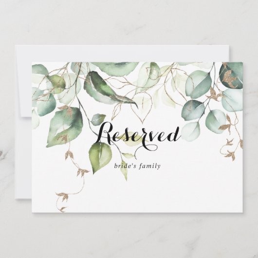 Elegant Gold Greenery Wedding Reserved Sign (Voorkant)
