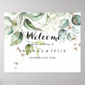 Elegant Gold Greenery Wedding Welcome Sign Poster (Voorkant)