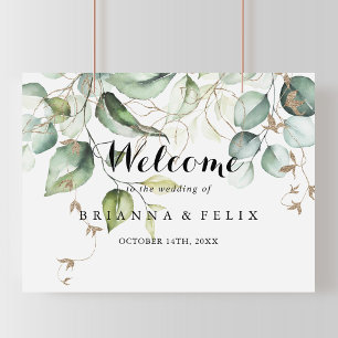 Elegant Gold Greenery Wedding Welcome Sign Poster