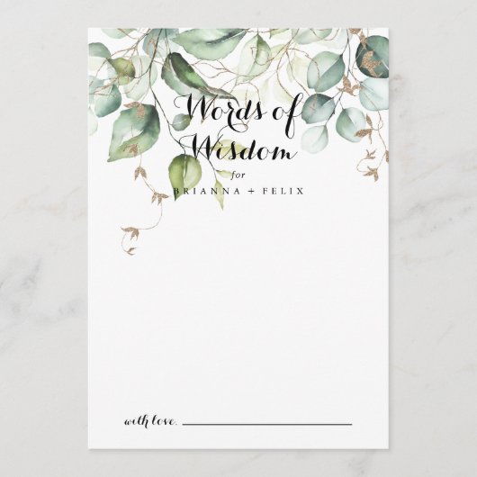 Elegant Gold Greenery Wedding Words of Wisdom Advieskaart (Voorkant)
