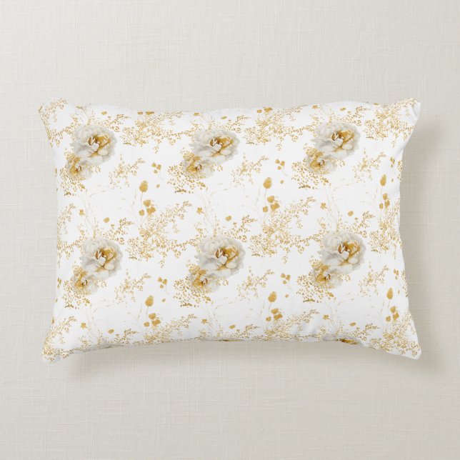 Elegant Gold Grey Floral Accent Kussen (Voorkant)