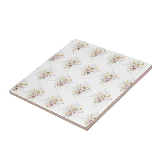 Elegant Gold Grey Floral Tegeltje (Zijkant)