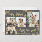 Elegant Gold Grey lekt 4 foto's met kerstkaart (Voorkant)