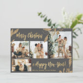 Elegant Gold Grey lekt 4 foto's met kerstkaart (Staand voorkant)