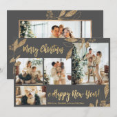 Elegant Gold Grey lekt 4 foto's met kerstkaart (Voorkant / Achterkant)